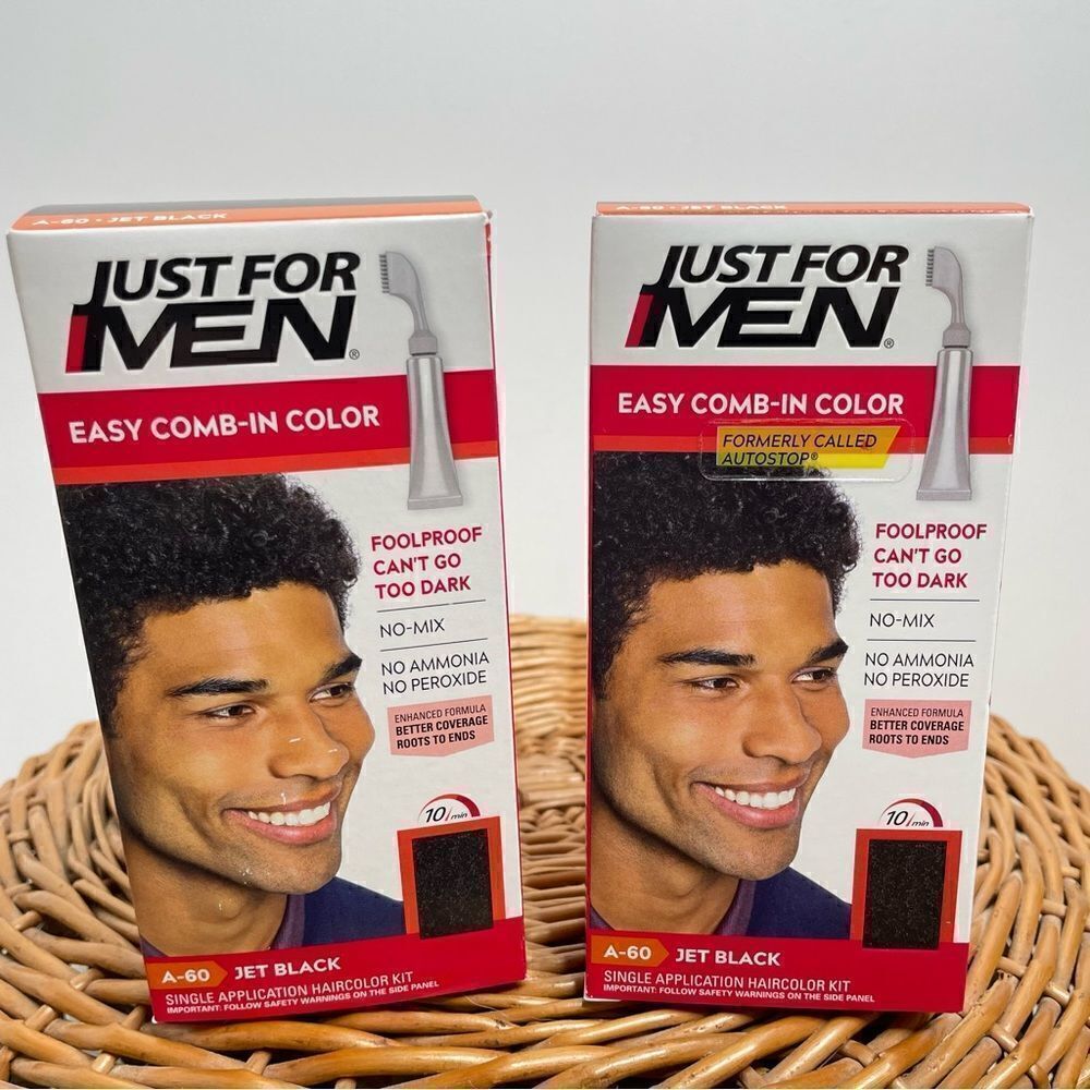 Lot of 2 Just For Men AutoStop Mens Easy No Mix Comb-In Hair Color Jet Black A60